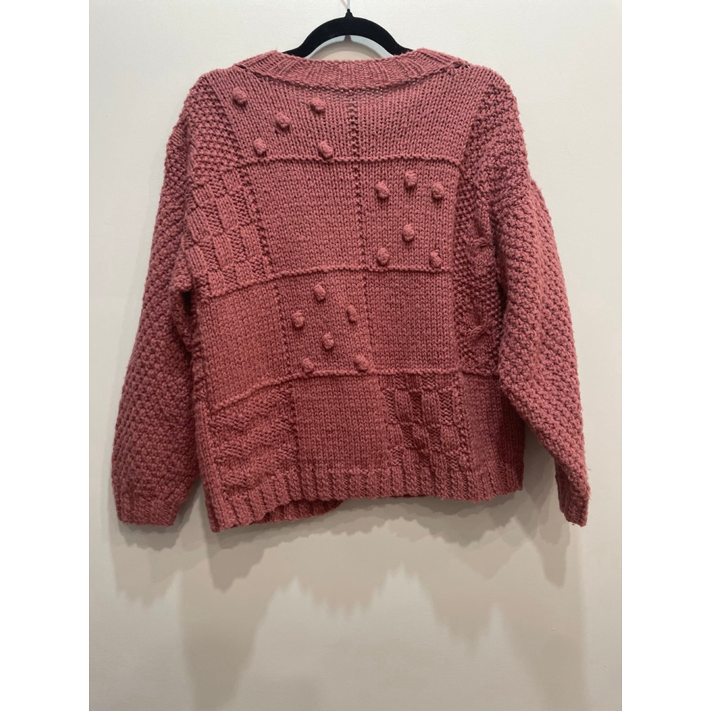 Vintage Hand Knit Chunky Bobble Textured Cardigan Large Cottage Cabin Trad Wife - Picture 4 of 6